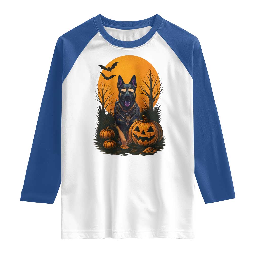 Cool German Shepherd Police Dog Celebrate Halloween Raglan Shirt TS12 White Royal Print Your Wear