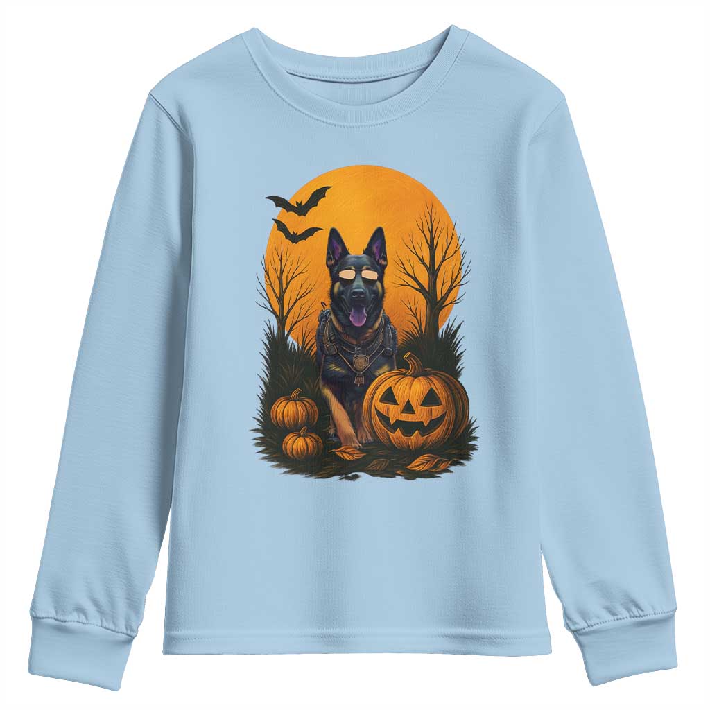 Cool German Shepherd Police Dog Celebrate Halloween Youth Sweatshirt TS12 Light Blue Print Your Wear