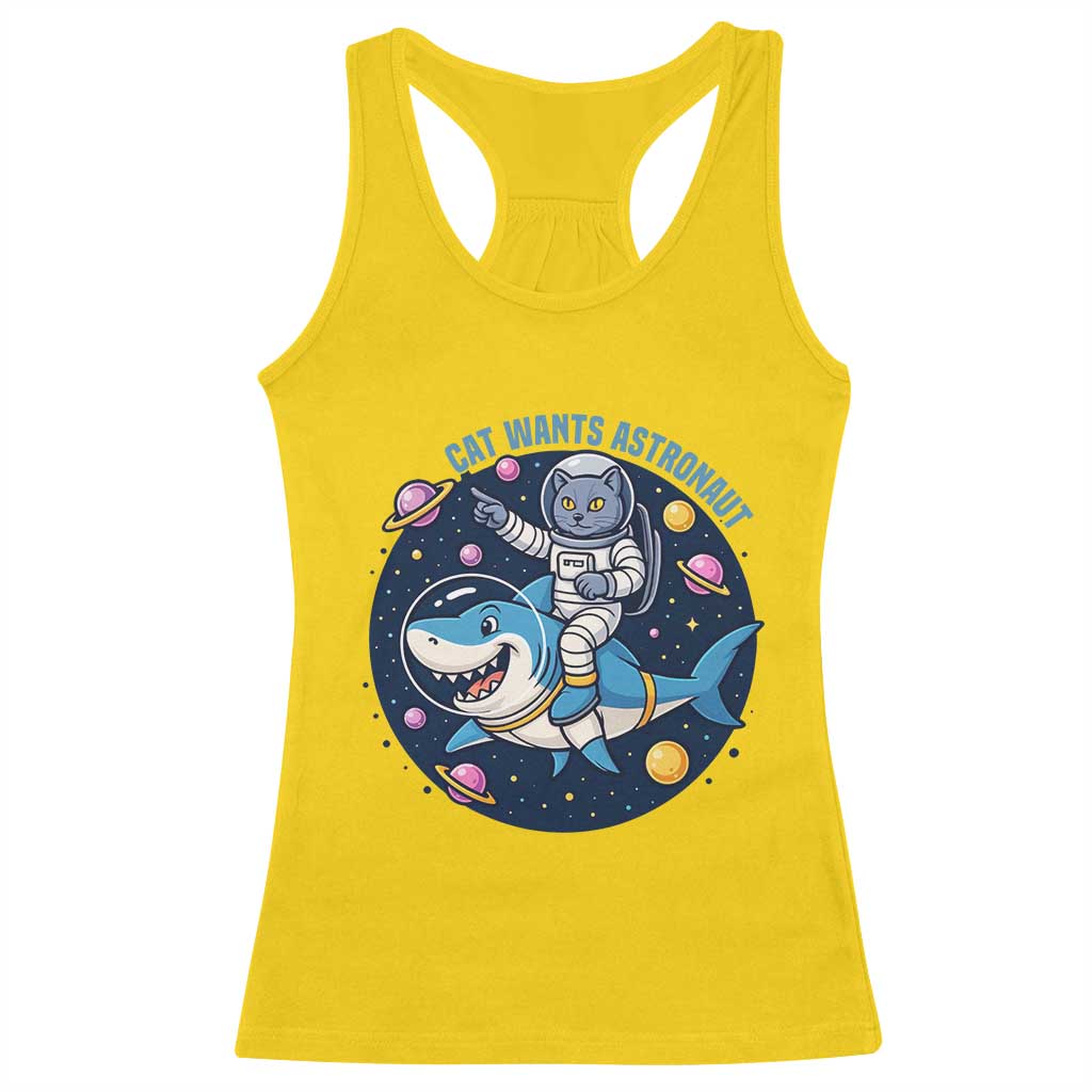 Funny Space Cat Wants Astronaut Racerback Tank Top Sharks Sci fi Fan Universe TS12 Daisy Print Your Wear