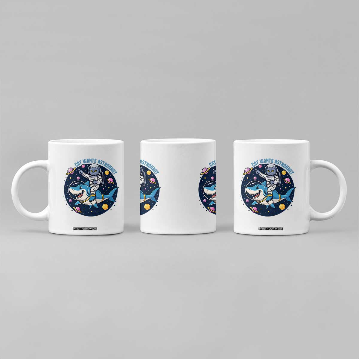 Funny Space Cat Wants Astronaut Coffee Mug Sharks Sci fi Fan Universe TS12 Print Your Wear