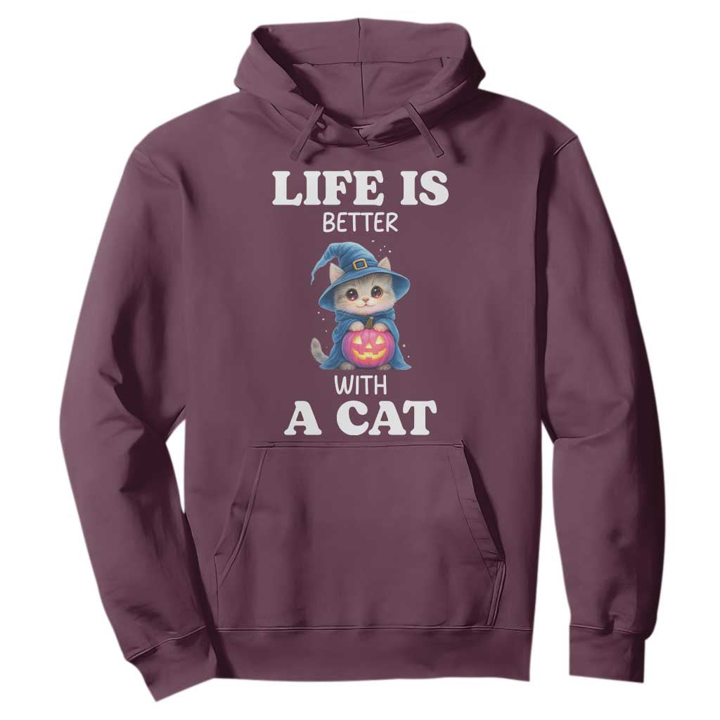 Halloween Kitty Hoodie Cute Life Is Better With A Cat TS12 Maroon Print Your Wear