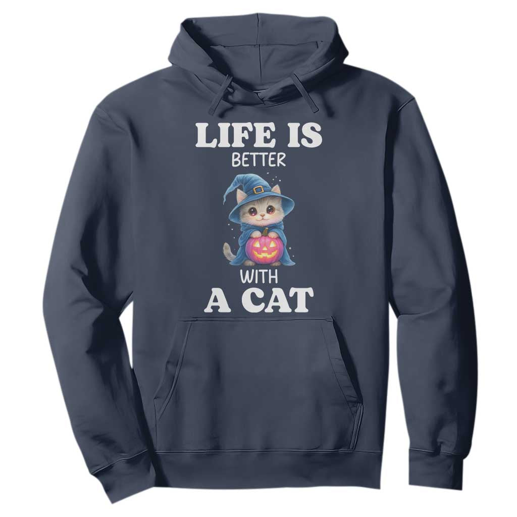 Halloween Kitty Hoodie Cute Life Is Better With A Cat TS12 Navy Print Your Wear