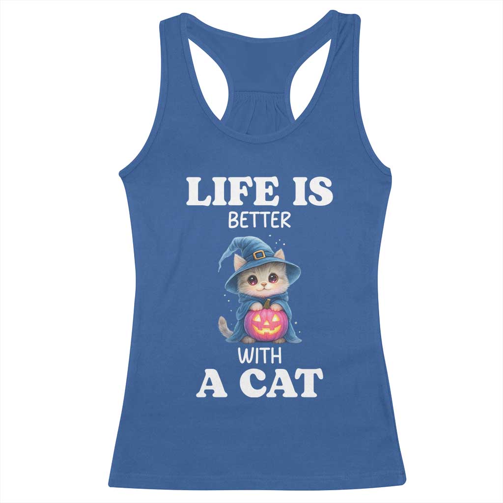 Halloween Kitty Racerback Tank Top Cute Life Is Better With A Cat TS12 Royal Blue Print Your Wear