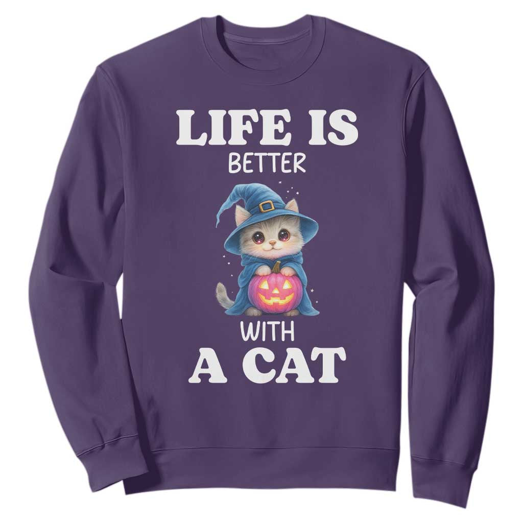 Halloween Kitty Sweatshirt Cute Life Is Better With A Cat TS12 Purple Print Your Wear