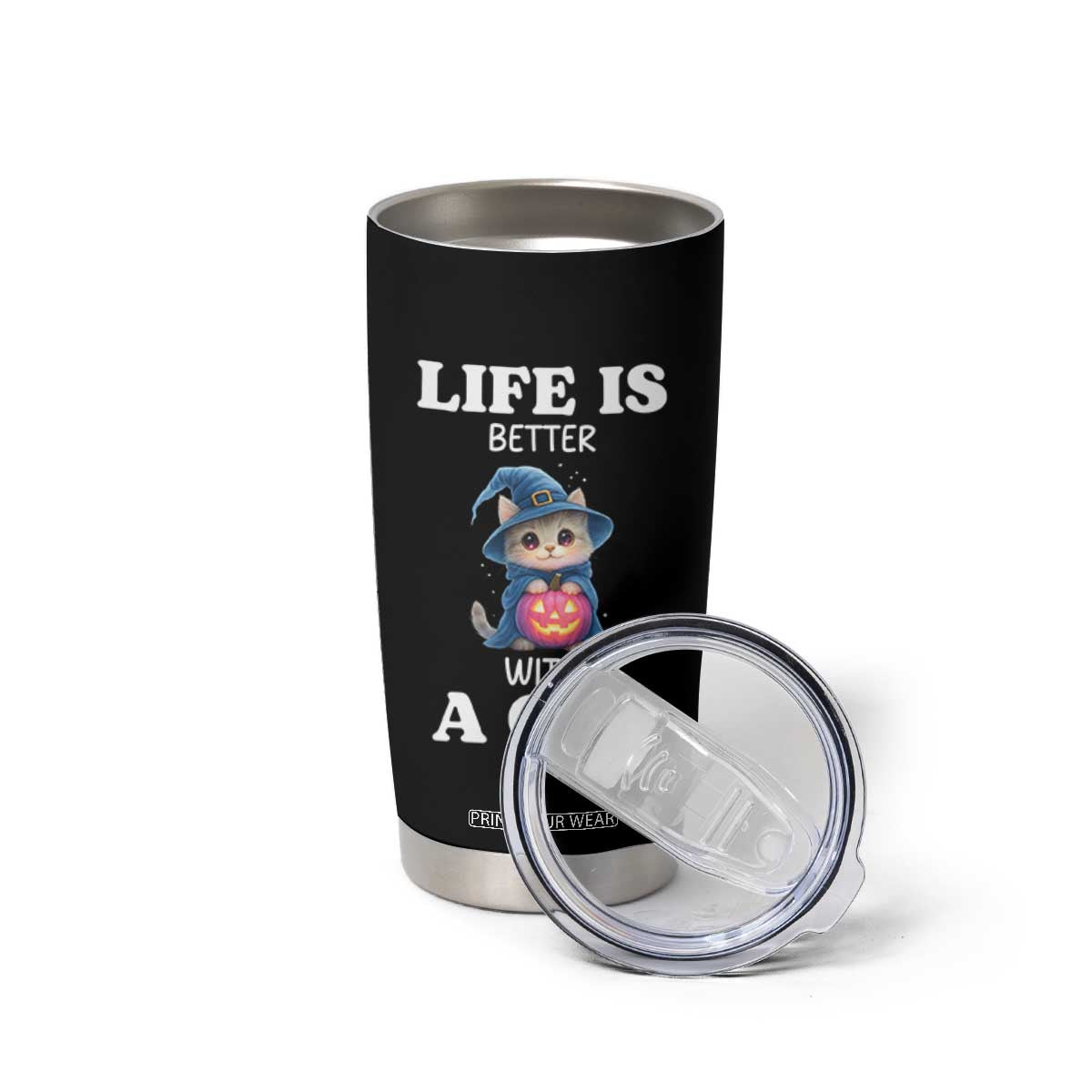 Halloween Kitty Tumbler Cup Cute Life Is Better With A Cat TS12 Print Your Wear