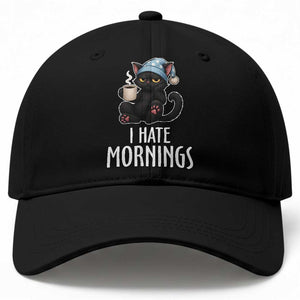 Funny I Hate Mornings Baseball Cap Cute Lazy Cat Drink Coffee TS12 Print Your Wear