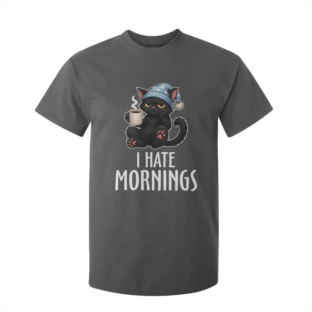 Funny I Hate Mornings T Shirt For Kid Cute Lazy Cat Drink Coffee TS12 Dark Heather Print Your Wear