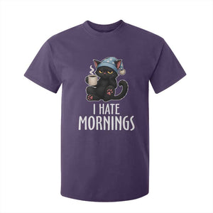 Funny I Hate Mornings T Shirt For Kid Cute Lazy Cat Drink Coffee TS12 Purple Print Your Wear