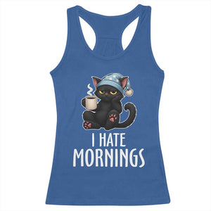Funny I Hate Mornings Racerback Tank Top Cute Lazy Cat Drink Coffee TS12 Royal Blue Print Your Wear