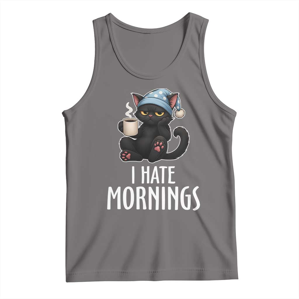 Funny I Hate Mornings Tank Top Cute Lazy Cat Drink Coffee TS12 Deep Heather Print Your Wear