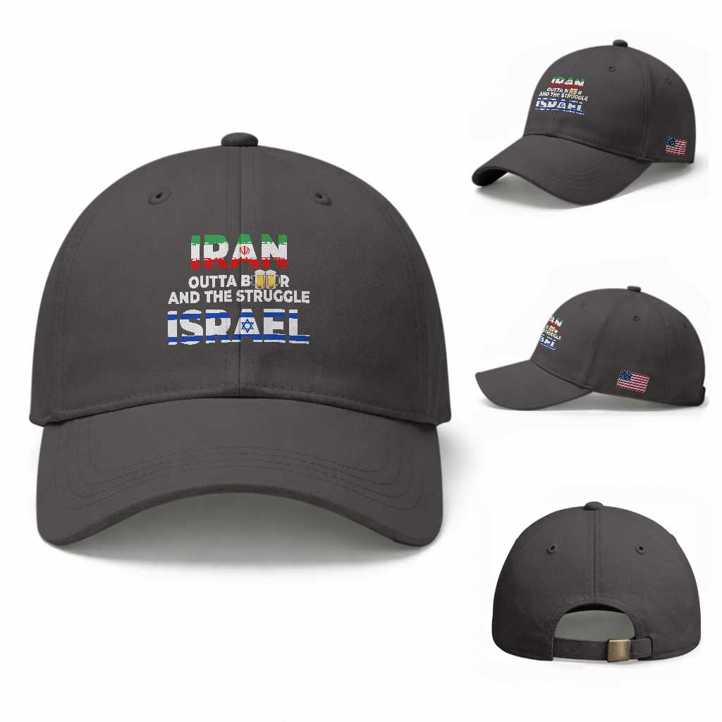 Funny Geopolitical Satire Iran Outta Beer Israel Struggle Baseball Cap TS12 Baseball Cap Universal Fit Dark Gray Print Your Wear