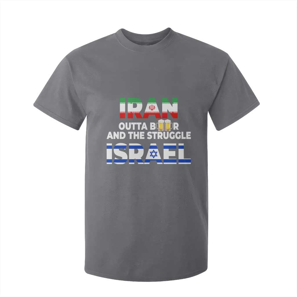 Funny Geopolitical Satire Iran Outta Beer Israel Struggle T Shirt For Kid TS12 Charcoal Print Your Wear