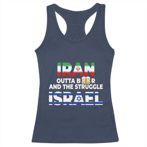 Funny Geopolitical Satire Iran Outta Beer Israel Struggle Racerback Tank Top TS12 Navy Print Your Wear