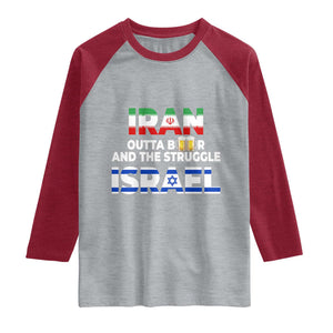 Funny Geopolitical Satire Iran Outta Beer Israel Struggle Raglan Shirt TS12 Heather Gray Heather Red Print Your Wear