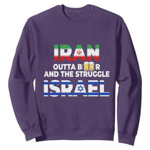 Funny Geopolitical Satire Iran Outta Beer Israel Struggle Sweatshirt TS12 Purple Print Your Wear