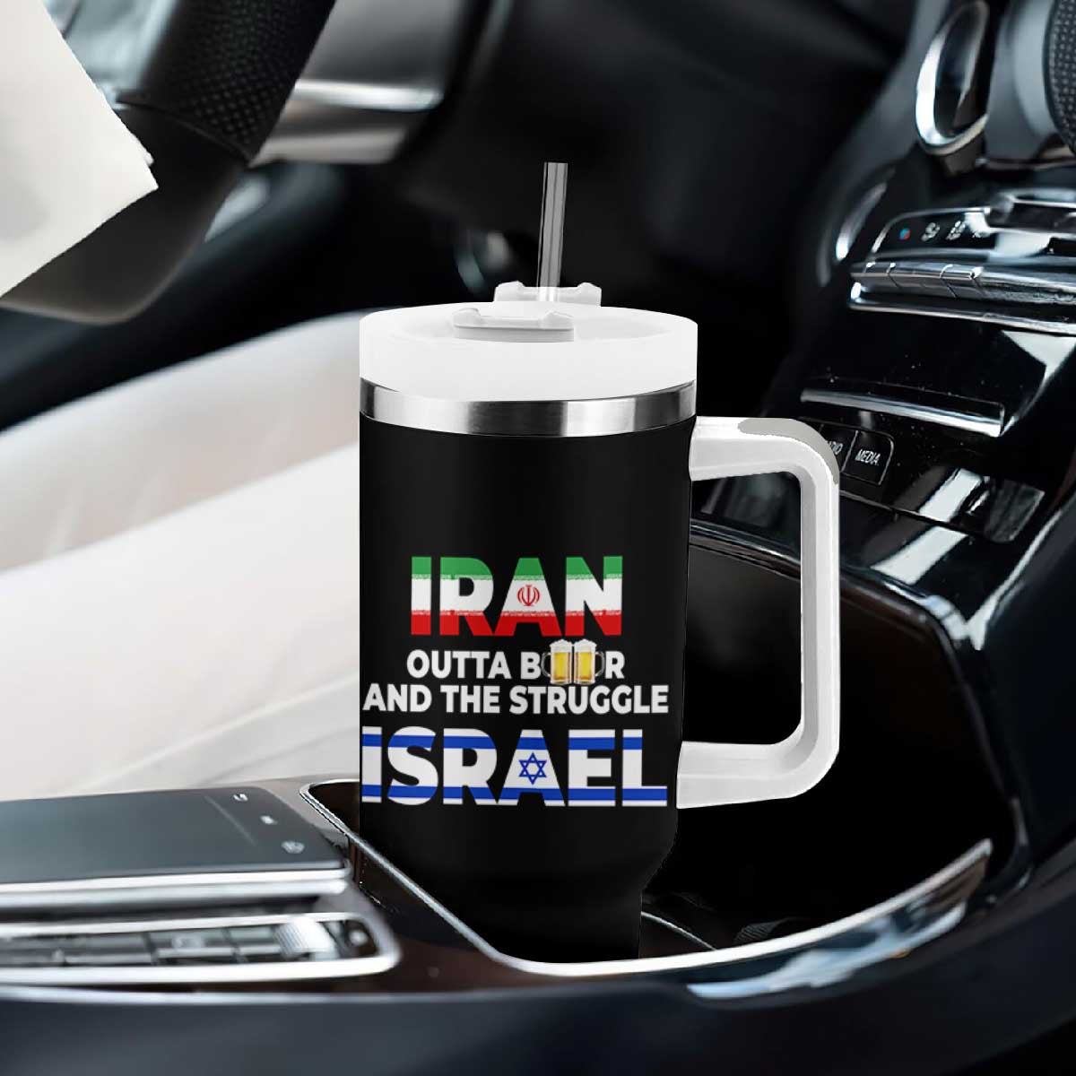 Funny Geopolitical Satire Iran Outta Beer Israel Struggle Tumbler With Handle TS12 Print Your Wear