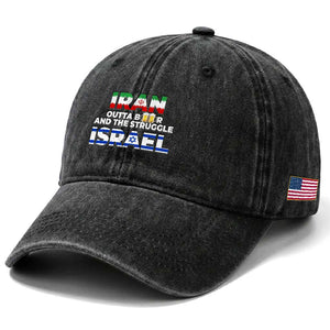 Funny Geopolitical Satire Iran Outta Beer Israel Struggle Washed Cotton Baseball Cap TS12 Print Your Wear