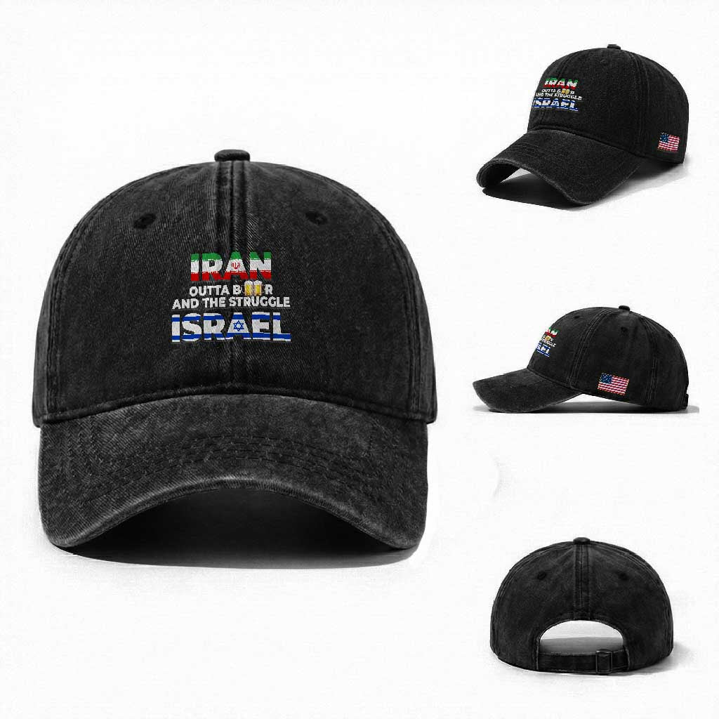 Funny Geopolitical Satire Iran Outta Beer Israel Struggle Washed Cotton Baseball Cap TS12 Washed Cap Universal Fit Black Print Your Wear