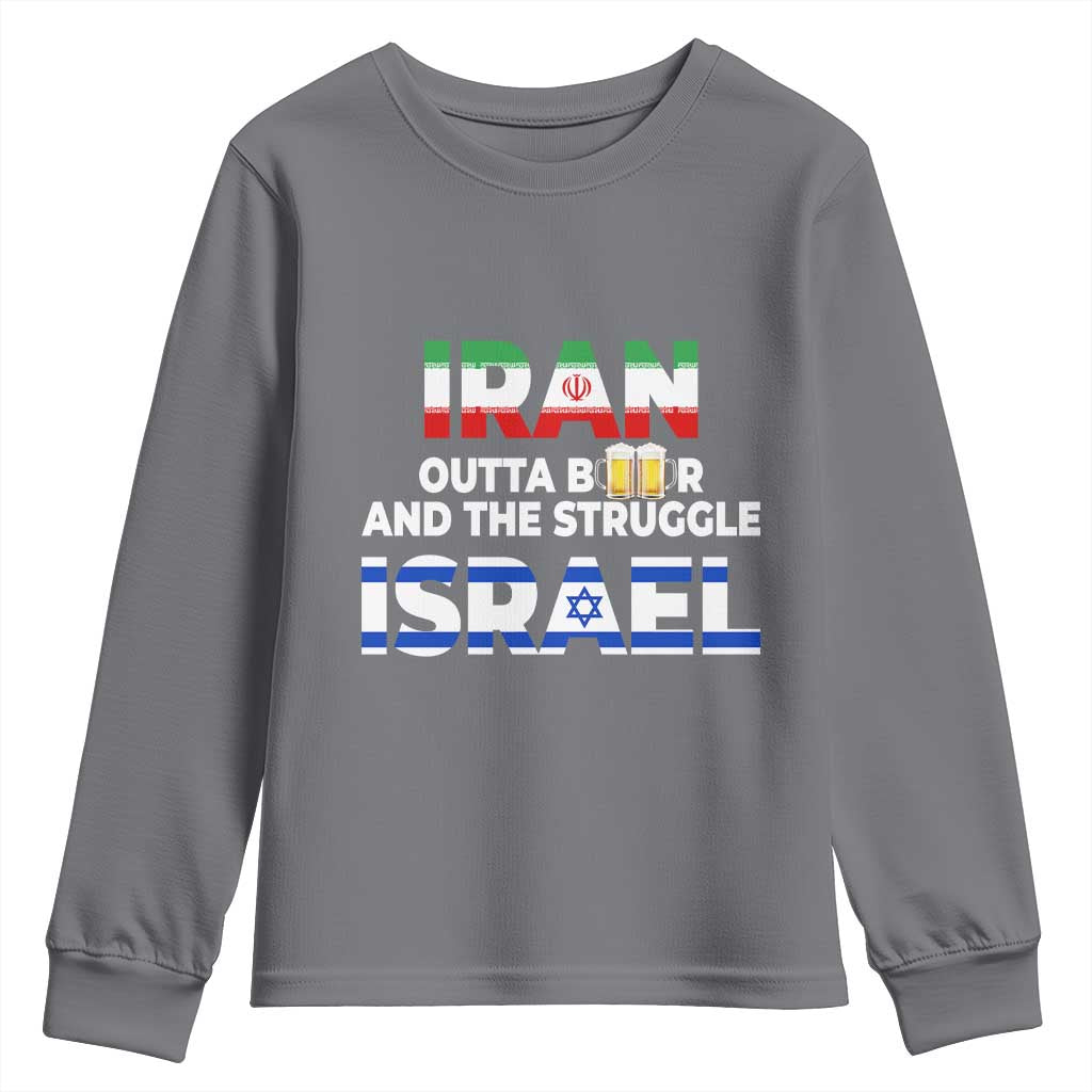 Funny Geopolitical Satire Iran Outta Beer Israel Struggle Youth Sweatshirt TS12 Charcoal Print Your Wear