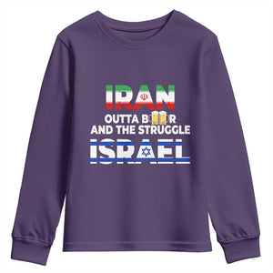Funny Geopolitical Satire Iran Outta Beer Israel Struggle Youth Sweatshirt TS12 Purple Print Your Wear