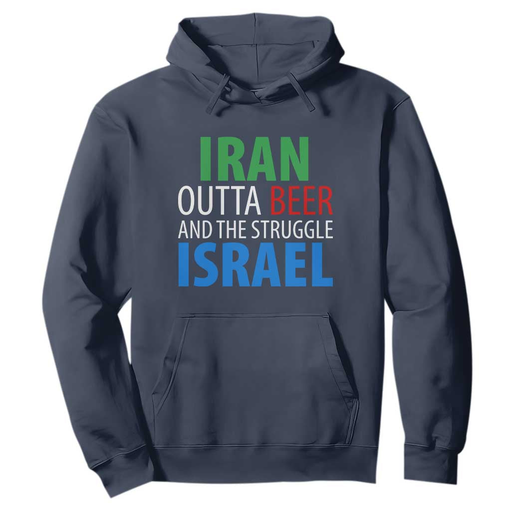 Iran And Israel Political Satire Hoodie The Great Beer Struggle TS12 Navy Print Your Wear