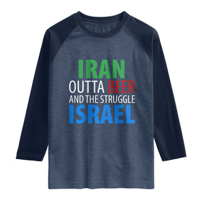 Iran And Israel Political Satire Raglan Shirt The Great Beer Struggle TS12 Heather Denim Navy Print Your Wear
