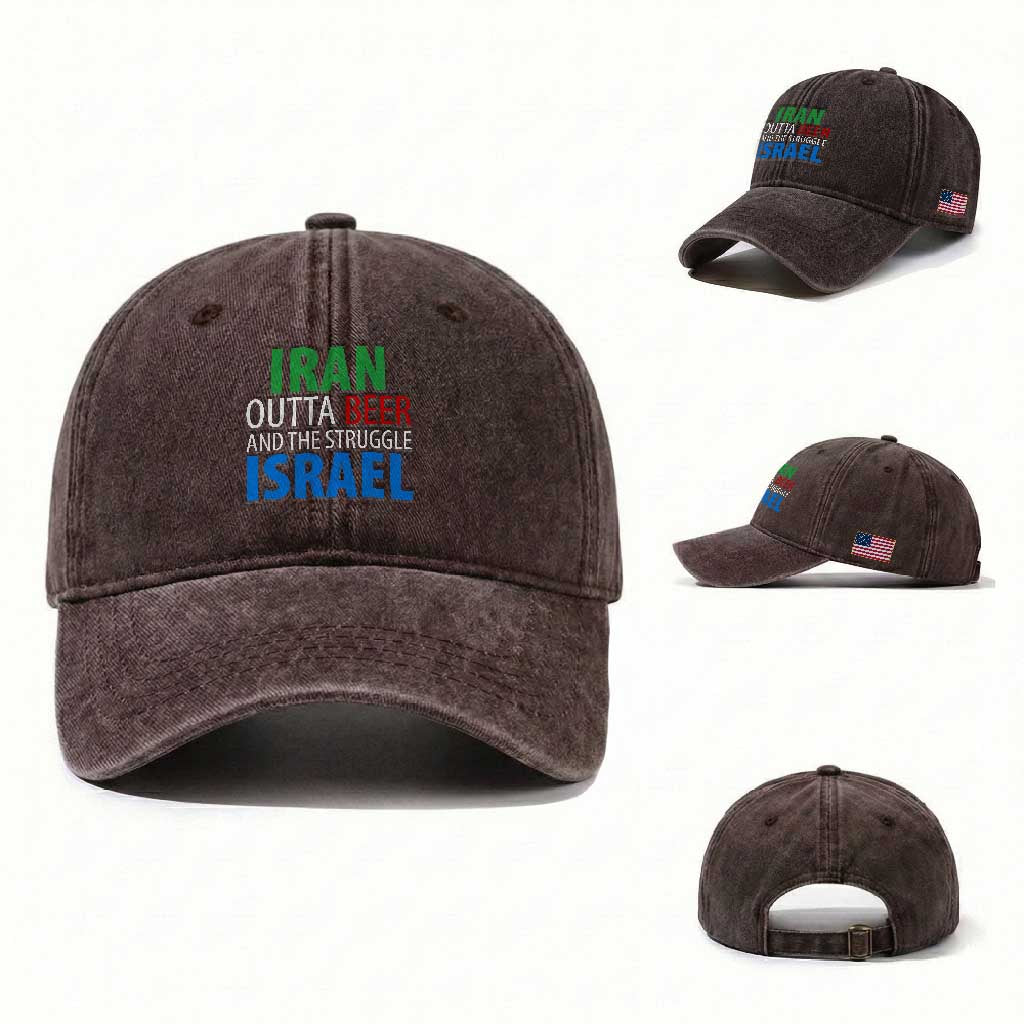 Iran And Israel Political Satire Washed Cotton Baseball Cap The Great Beer Struggle TS12 Washed Cap Universal Fit Dark Brown Print Your Wear