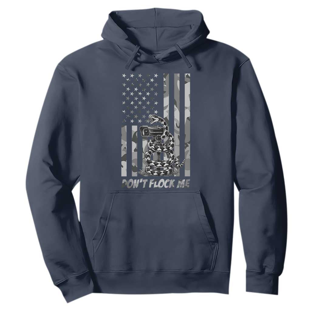 Rattlesnake Surveillance Camera US Flag Camo Graphic Hoodie Dont Flock Me TS12 Navy Print Your Wear