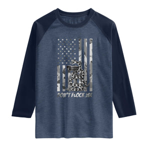 Rattlesnake Surveillance Camera US Flag Camo Graphic Raglan Shirt Dont Flock Me TS12 Heather Denim Navy Print Your Wear