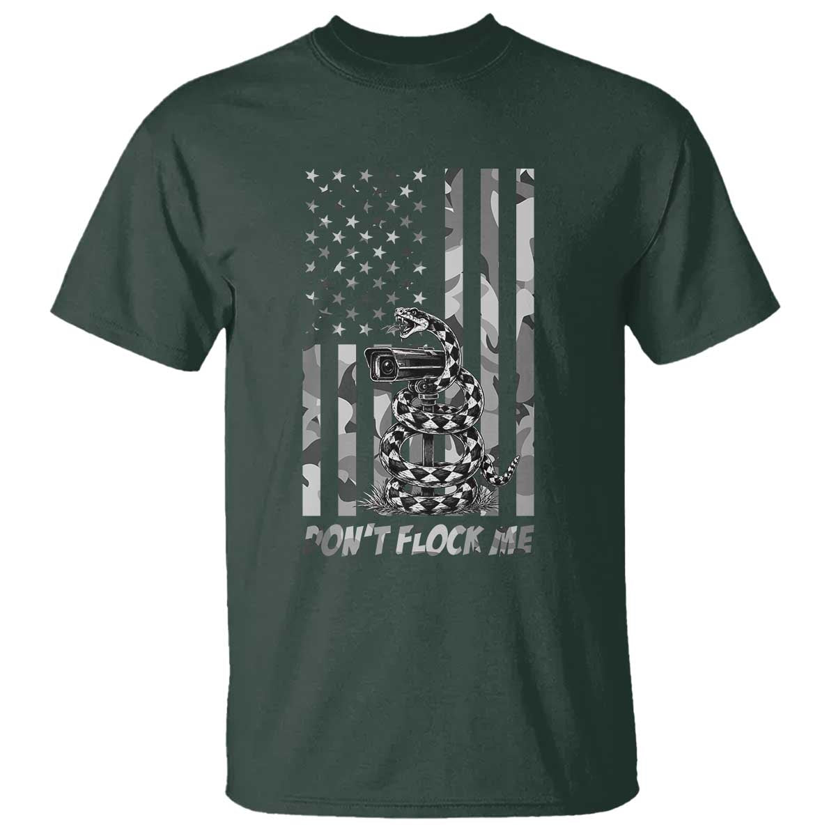 Rattlesnake Surveillance Camera US Flag Camo Graphic T Shirt Dont Flock Me TS12 Dark Forest Green Print Your Wear