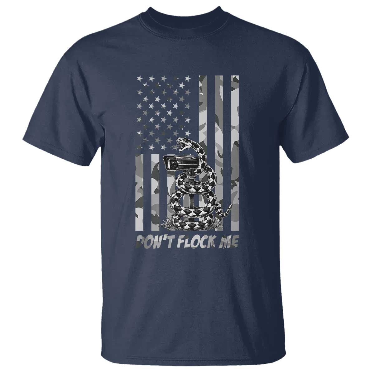 Rattlesnake Surveillance Camera US Flag Camo Graphic T Shirt Dont Flock Me TS12 Navy Print Your Wear