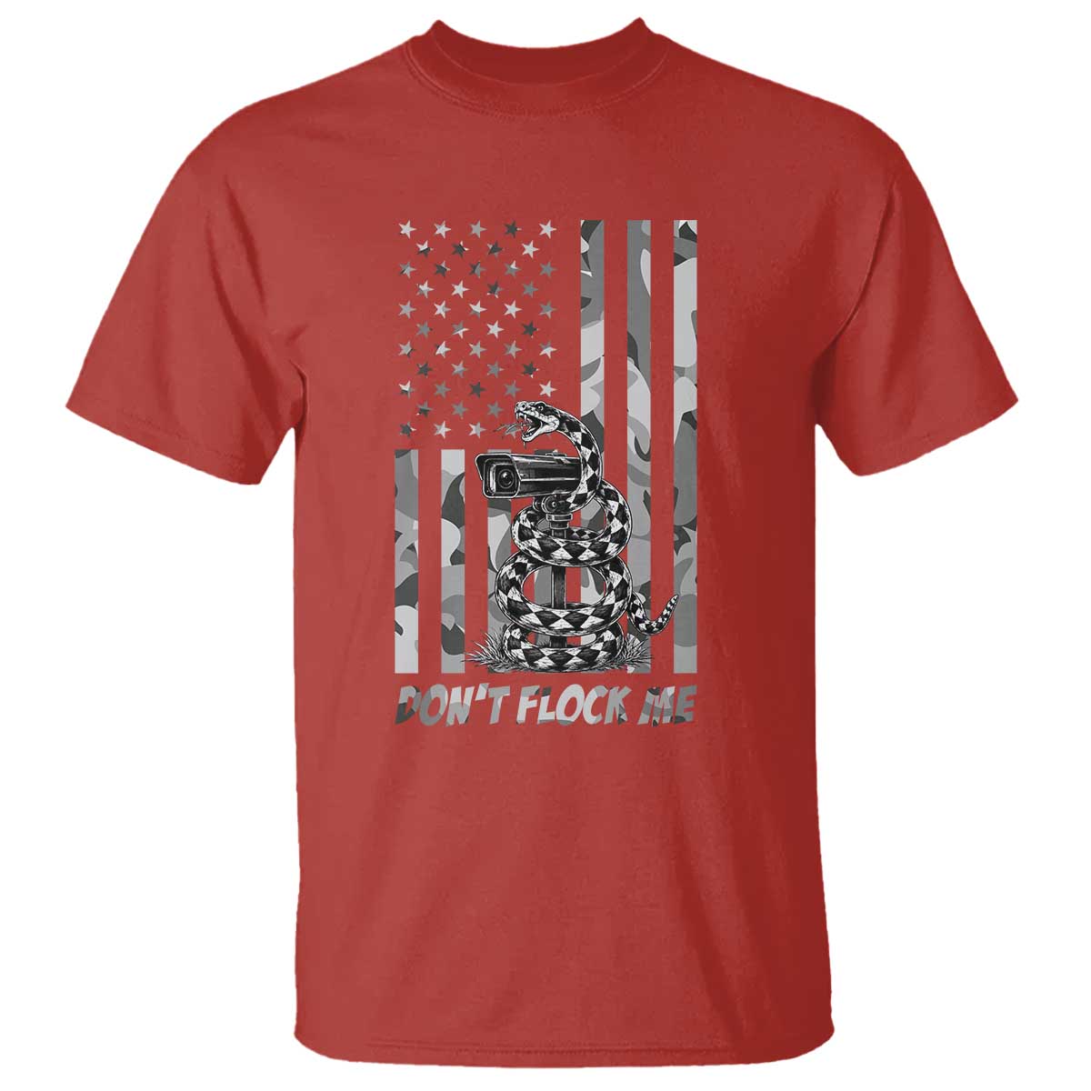 Rattlesnake Surveillance Camera US Flag Camo Graphic T Shirt Dont Flock Me TS12 Red Print Your Wear