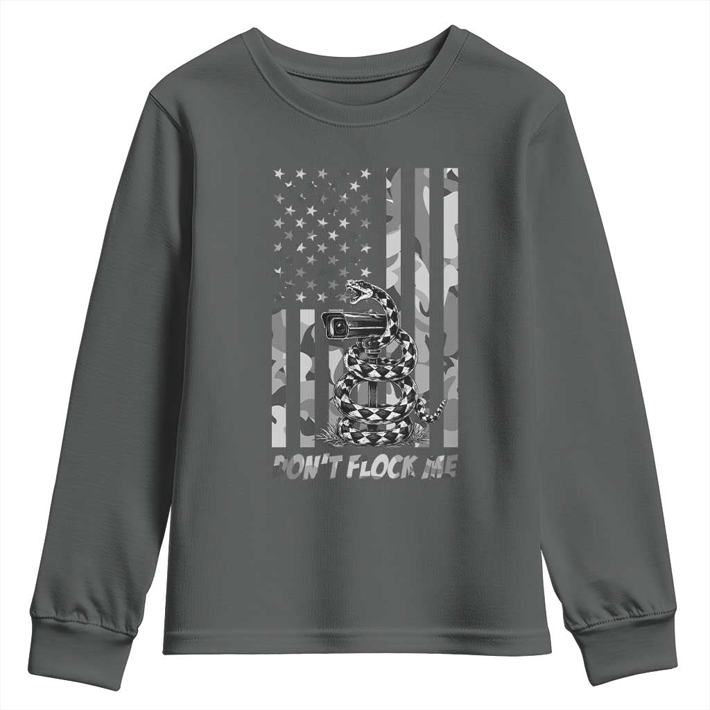 Rattlesnake Surveillance Camera US Flag Camo Graphic Youth Sweatshirt Dont Flock Me TS12 Dark Heather Print Your Wear