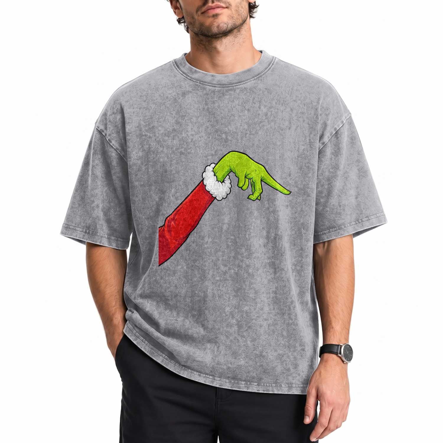 Funny Green Hand Basketball Pointing Meme Washed Cotton T-Shirt Christmas Holiday Gift