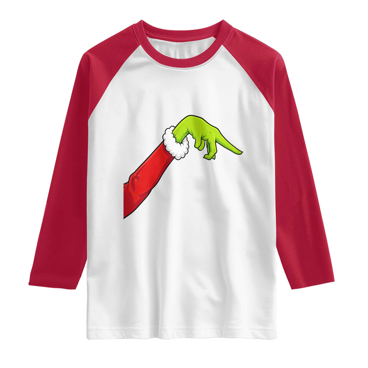 Funny Green Hand Basketball Pointing Meme Raglan Shirt Christmas Holiday Gift TS12 White Red Print Your Wear