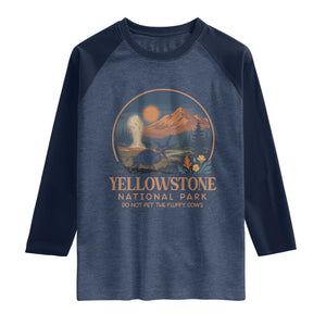 Yellowstone National Park Do Not Pet The Fluffy Cows Raglan Shirt Amusing Bison Encounter Campsite Toss TS12 Heather Denim Navy Print Your Wear