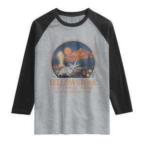 Yellowstone National Park Do Not Pet The Fluffy Cows Raglan Shirt Amusing Bison Encounter Campsite Toss TS12 Heather Gray Black Print Your Wear