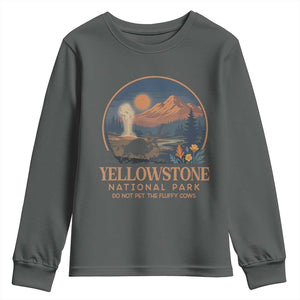 Yellowstone National Park Do Not Pet The Fluffy Cows Youth Sweatshirt Amusing Bison Encounter Campsite Toss TS12 Dark Heather Print Your Wear