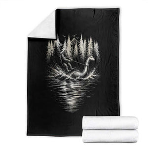 Funny Bigfoot Water Skiing Behind Nessie Throw Blanket Cryptid Lover TS12 Black Print Your Wear