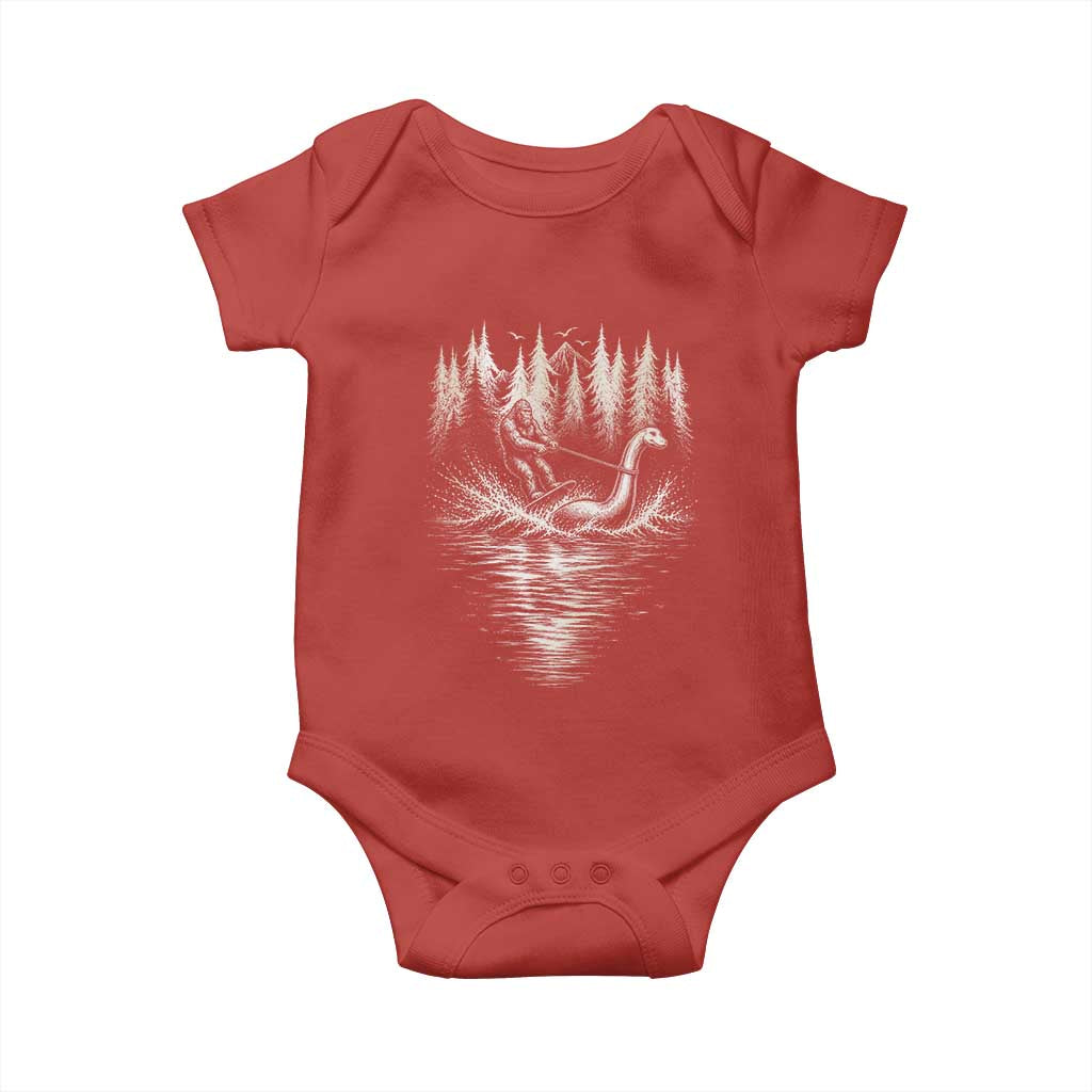 Funny Bigfoot Water Skiing Behind Nessie Baby Onesie Cryptid Lover TS12 Red Print Your Wear