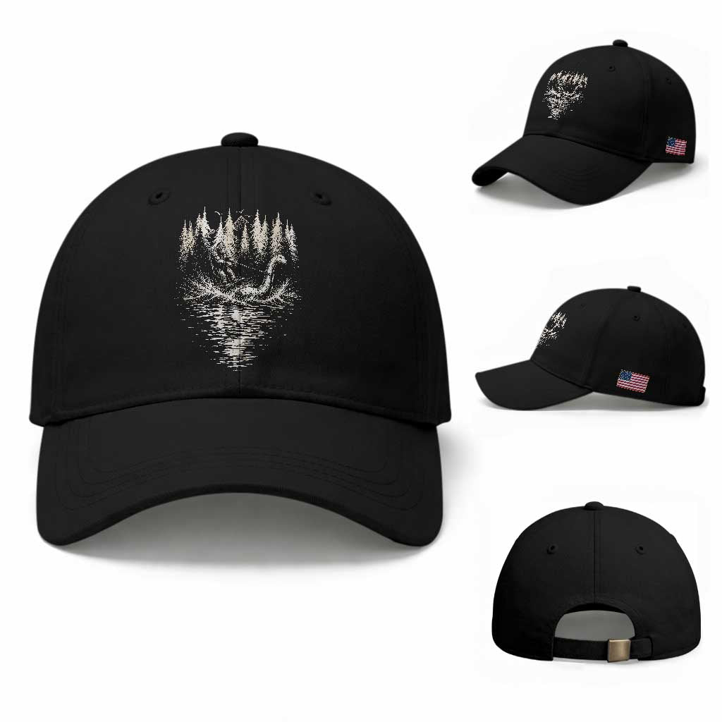Funny Bigfoot Water Skiing Behind Nessie Baseball Cap Cryptid Lover TS12 Baseball Cap Universal Fit Black Print Your Wear