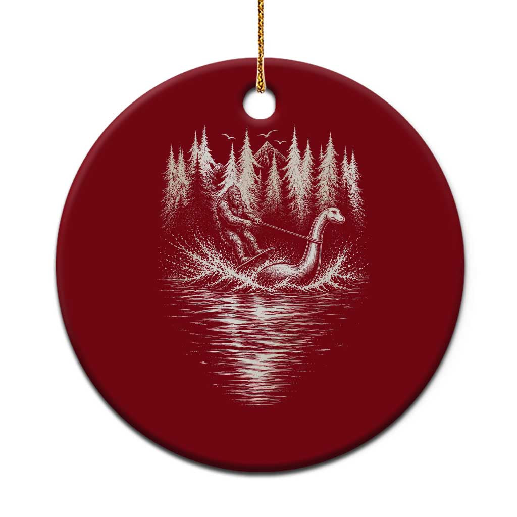 Funny Bigfoot Water Skiing Behind Nessie Ceramic Ornament Cryptid Lover TS12 1pc Red Print Your Wear
