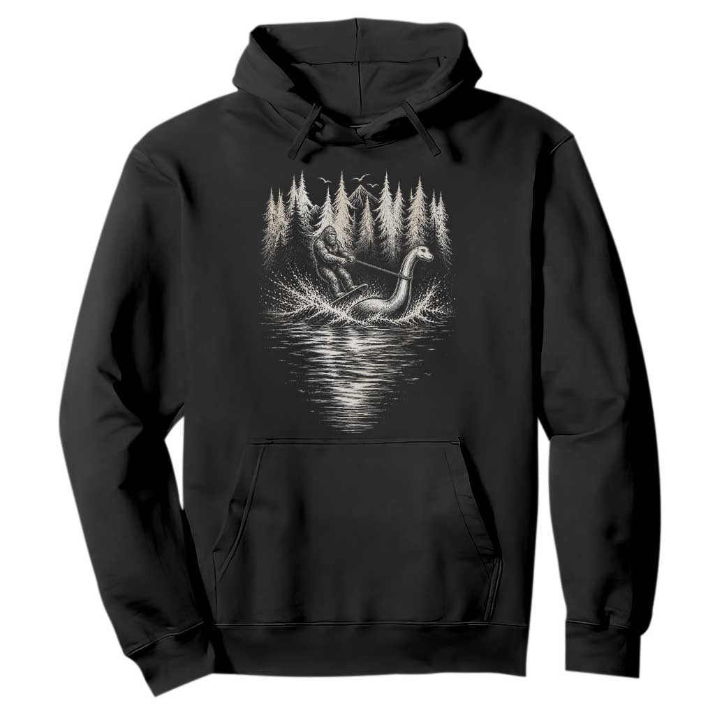 Funny Bigfoot Water Skiing Behind Nessie Hoodie Cryptid Lover TS12 Black Print Your Wear