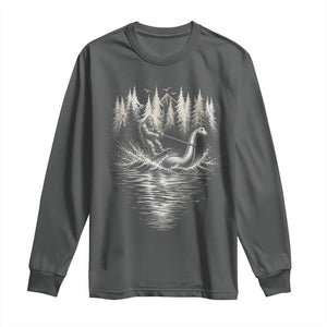 Funny Bigfoot Water Skiing Behind Nessie Long Sleeve Shirt Cryptid Lover TS12 Dark Heather Print Your Wear