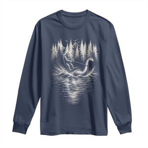 Funny Bigfoot Water Skiing Behind Nessie Long Sleeve Shirt Cryptid Lover TS12 Navy Print Your Wear