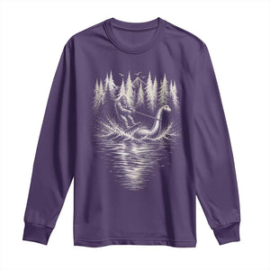 Funny Bigfoot Water Skiing Behind Nessie Long Sleeve Shirt Cryptid Lover TS12 Purple Print Your Wear