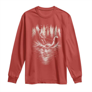 Funny Bigfoot Water Skiing Behind Nessie Long Sleeve Shirt Cryptid Lover TS12 Red Print Your Wear