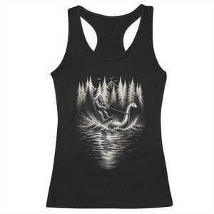 Funny Bigfoot Water Skiing Behind Nessie Racerback Tank Top Cryptid Lover TS12 Black Print Your Wear