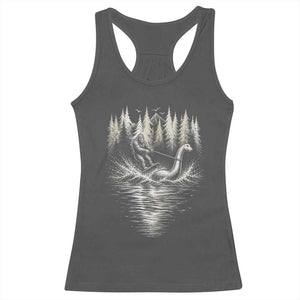Funny Bigfoot Water Skiing Behind Nessie Racerback Tank Top Cryptid Lover TS12 Dark Heather Print Your Wear