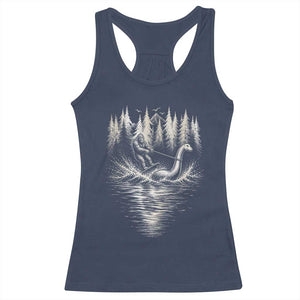 Funny Bigfoot Water Skiing Behind Nessie Racerback Tank Top Cryptid Lover TS12 Navy Print Your Wear